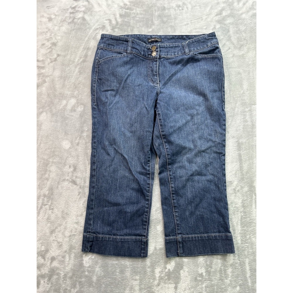 New York & Co Jean Womens 8 Sz Dark Blue Crop Capri Mid Rise Walking Beach Denim